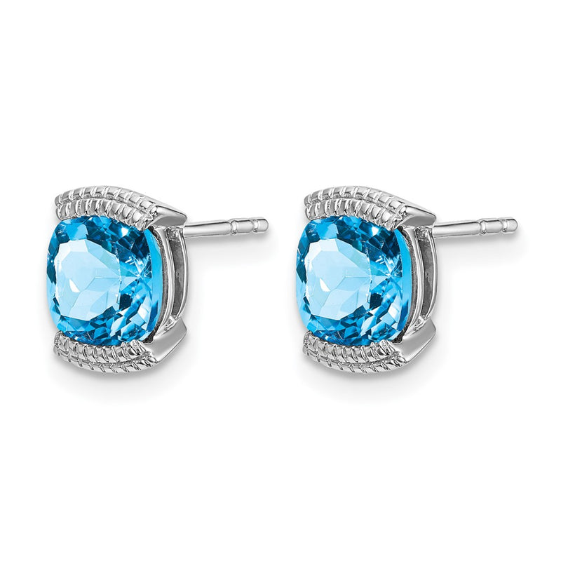 14k White Gold Blue Topaz Post Earrings