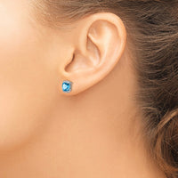 14k White Gold Blue Topaz Post Earrings