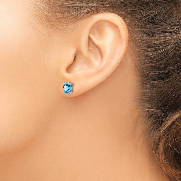 14k White Gold Blue Topaz Post Earrings