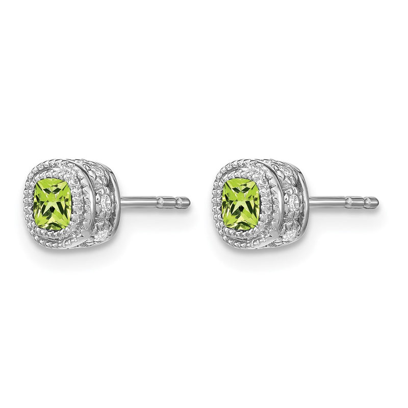 14k White Gold Cushion Peridot and Diamond Earrings