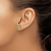 14k White Gold Oval Peridot and Diamond Earrings