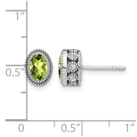 14k White Gold Oval Peridot and Diamond Earrings