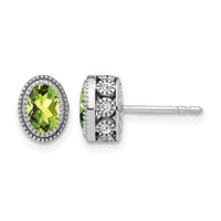 14k White Gold Oval Peridot and Diamond Earrings