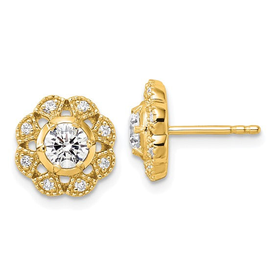 True Origin 14K Yellow Gold 3/4 carat Lab Grown Diamond VS+ F+ Complete Floral Post Earrings