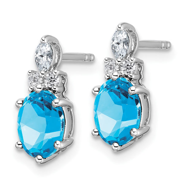 14K White Gold Diamond and Blue Topaz Post Earrings