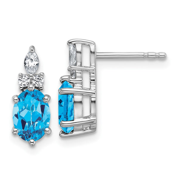 14K White Gold Diamond and Blue Topaz Post Earrings