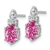 14K White Gold Diamond and Lab Created Pink Sapphire Post Earrings