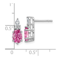 14K White Gold Diamond and Lab Created Pink Sapphire Post Earrings