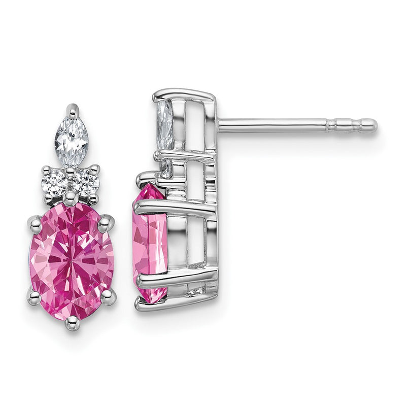 14K White Gold Diamond and Lab Created Pink Sapphire Post Earrings