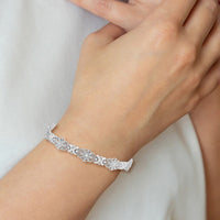 14K White Gold Fancy Floral Link Bracelet