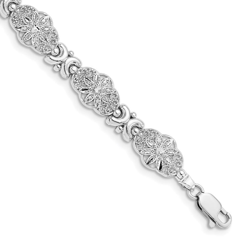 14K White Gold Fancy Floral Link Bracelet