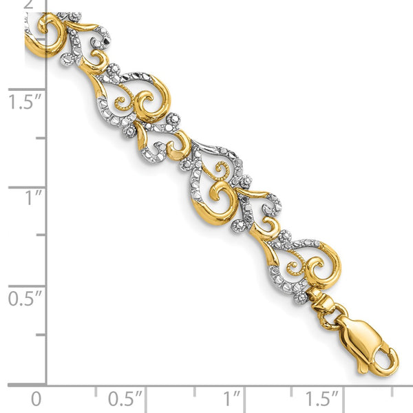 14K and White Rhodium Diamond-Cut Fancy Link Bracelet