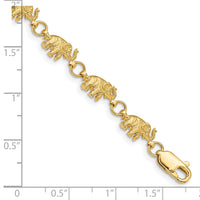 14k 8in Diamond-cut Small Elephants with Trunks Raised Bracelet