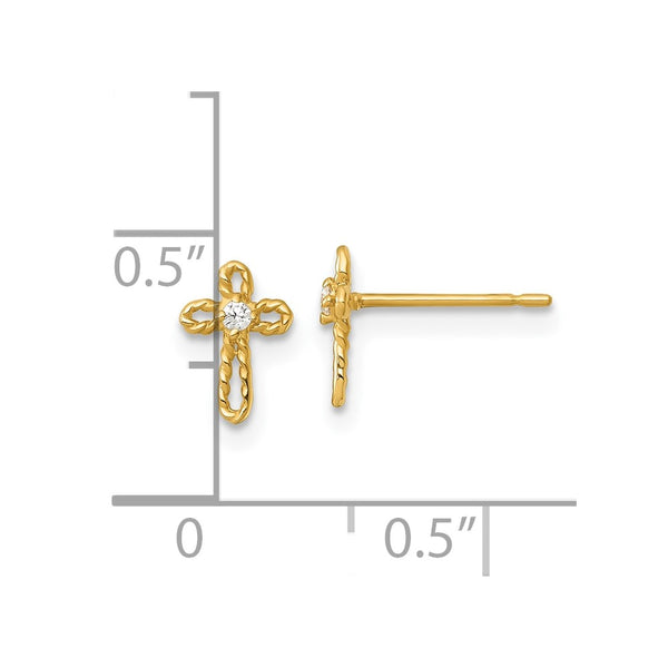 14k Madi K Polished and Twisted CZ Cross Post Earrings