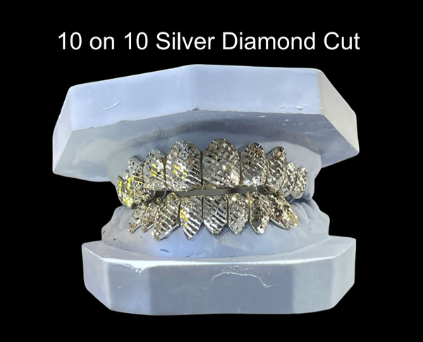 10 On 10 Silver Diamond Cut Grillz