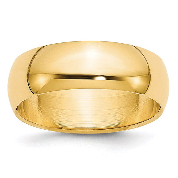 14KY 7mm Half-Round Wedding Band Size 9