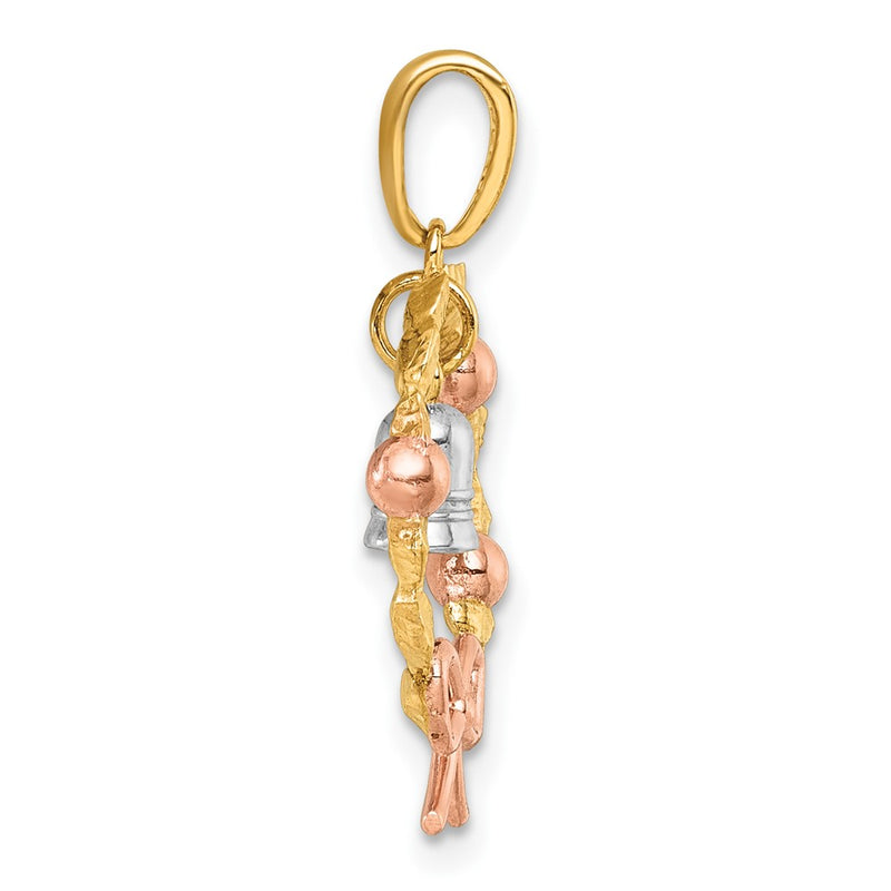 14k Two-tone with Rose-plating Polished Wreath With Bell Charm