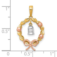 14k Two-tone with Rose-plating Polished Wreath With Bell Charm