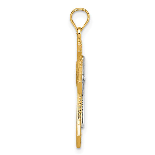14k Two-tone Diamond Cut Polished Cross Pendant
