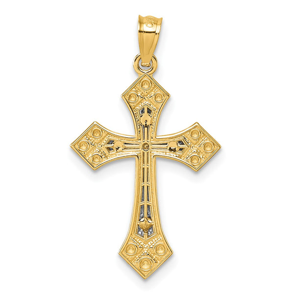 14k Two-tone Diamond Cut Polished Cross Pendant