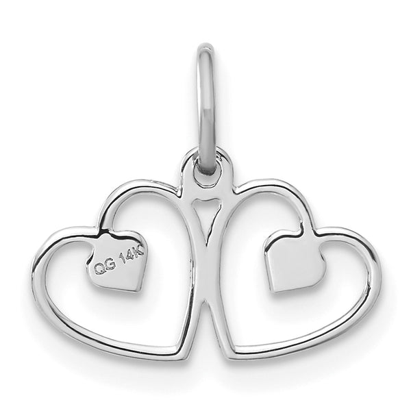 14k White Gold Satin And Diamond-cut Double Heart Charm