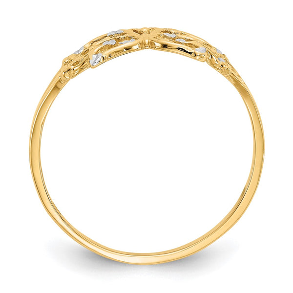 14k w/ Rhodium Diamond-cut Butterfly Ring