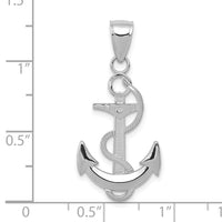 14K White Gold Polished Anchor with Textured Rope Pendant