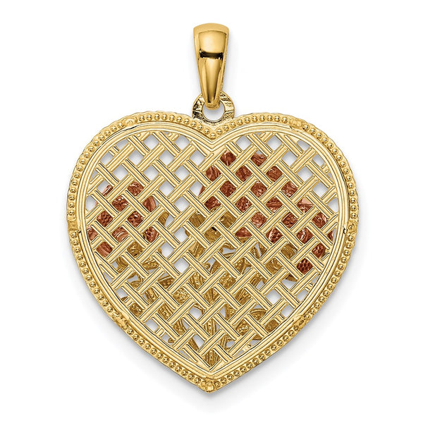 14K Two-tone Polished Flowers in Heart Pendant