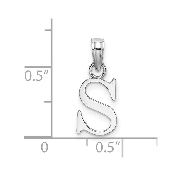 14K White Gold Polished Block Letter S Initial Pendant