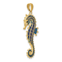 14K 3D Enameled Seahorse Pendant