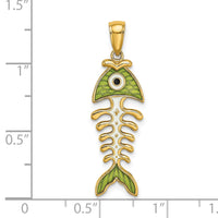 14k 3D Green Enamel Fish Bone Charm