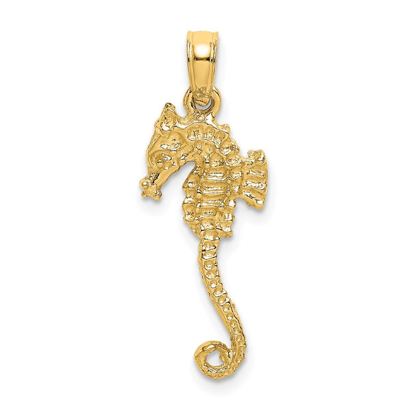 14K 3-D Textured Seahorse with Tail Charm