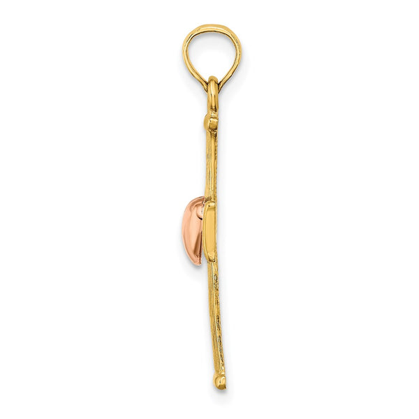 14k Two-Tone Textured Finish Cross w/ Heart Charm