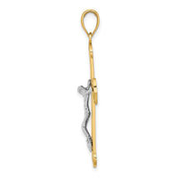 14K Two-tone Engraved Crucifix Charm