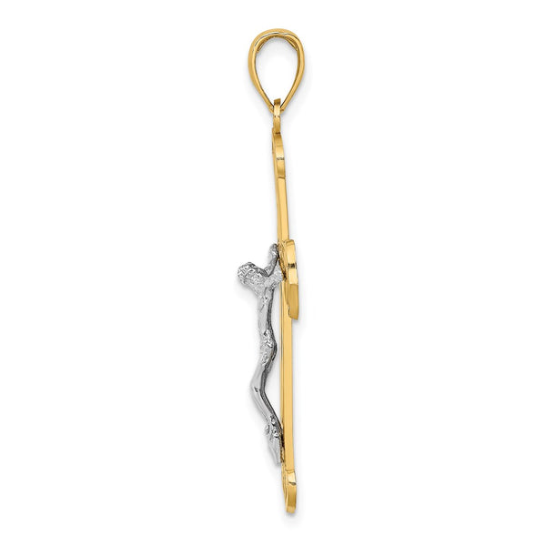 14K Two-tone Engraved Crucifix Charm