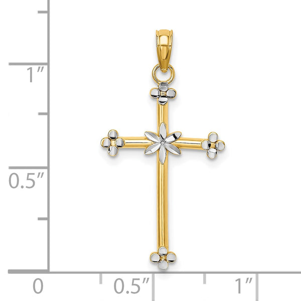 14k w/ Rhodium Thin D/C Cross Charm