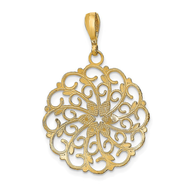 14K w/Rhodium D/C Scalloped Wave Charm