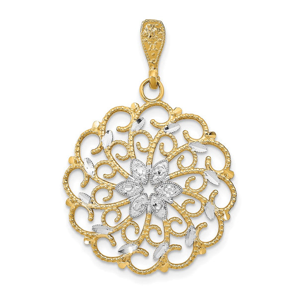 14K w/Rhodium D/C Scalloped Wave Charm
