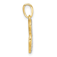 14k with White Rhodium Polished And Brushed Heart Above Heart Charm