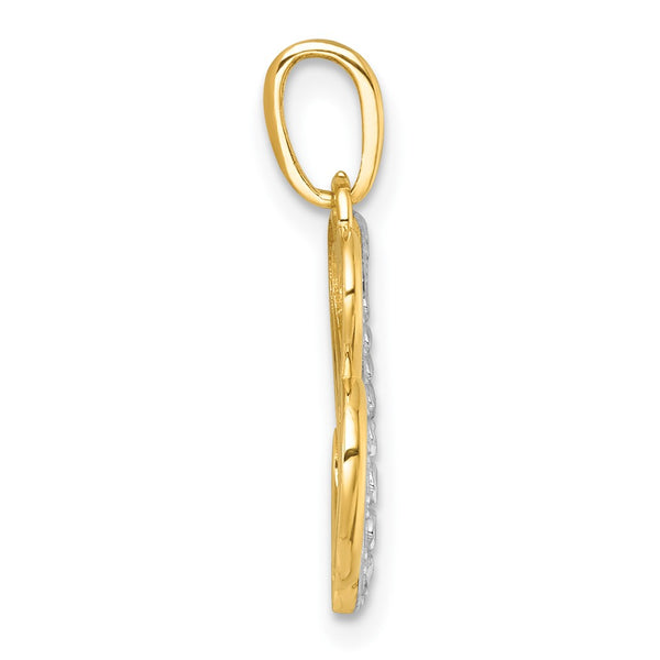 14k with White Rhodium Polished And Brushed Heart Above Heart Charm