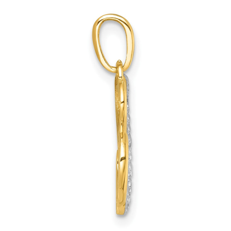 14k with White Rhodium Polished And Brushed Heart Above Heart Charm