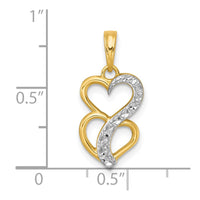14k with White Rhodium Polished And Brushed Heart Above Heart Charm