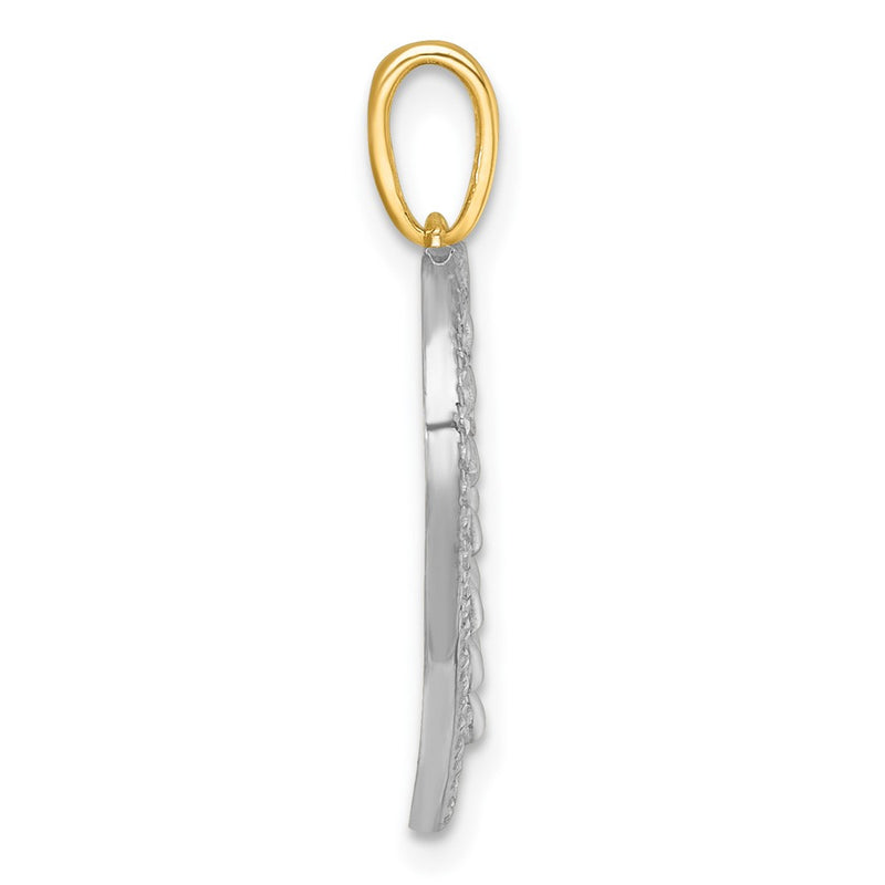 14k with White Rhodium Polished Fancy Heart Charm