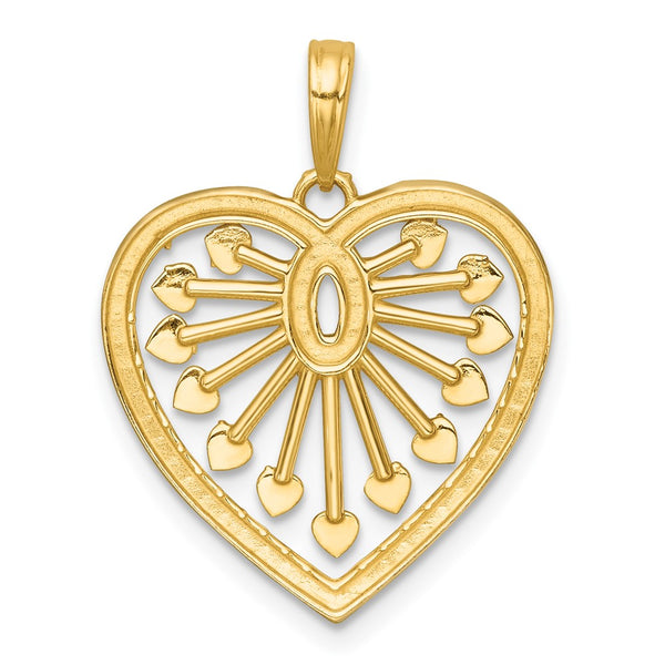 14k with White Rhodium Polished Fancy Heart Charm
