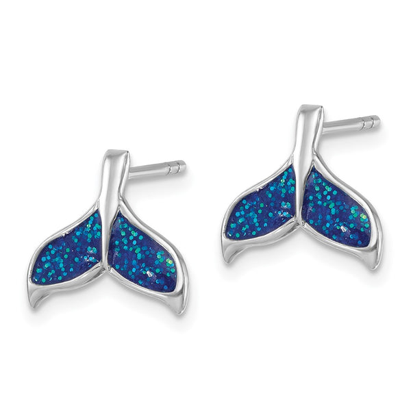 Sterling Silver Rh-plated Polished Enameled Whale's Tail Dangle Earrings