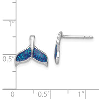 Sterling Silver Rh-plated Polished Enameled Whale's Tail Dangle Earrings