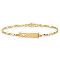 14k Cut-out Heart Figaro Link ID Bracelet