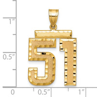 14k Large Brushed Diamond-cut Number 51 Charm