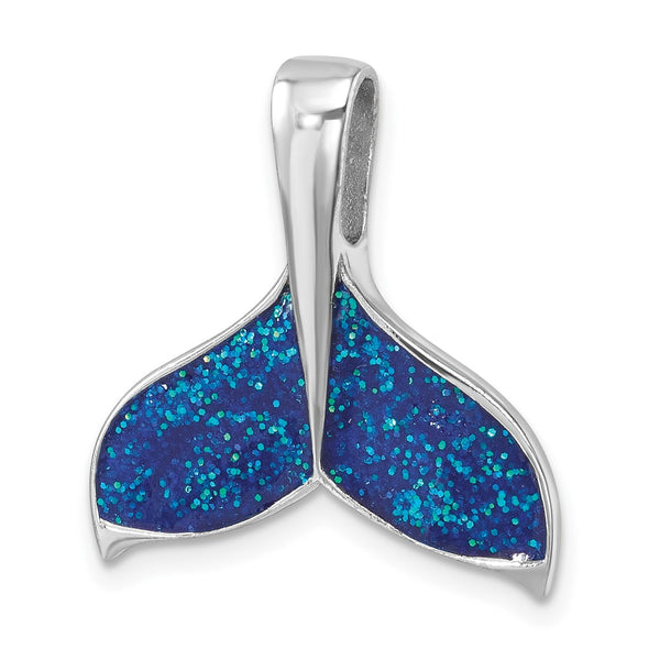 Sterling Silver Rhodium-plated Polished Enameled Whale's Tail Pendant