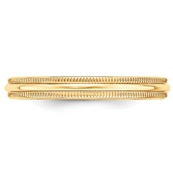 14KY 3mm Milgrain Half Round Band Size 9